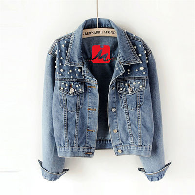 Áo khoác denim thêu thông thường Áo sơ mi nữ Áo khoác cổ áo tiếng phổ thông
