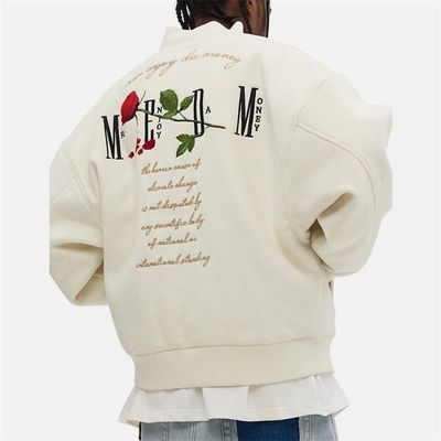 Áo khoác thêu tùy chỉnh OEM Áo khoác mùa đông 100% len hoa hồng Fleece Letter Áo khoác bomber