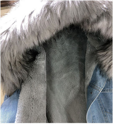 Áo khoác denim thêu Mezclilla Heavy Chamarra Dama Winter Button Fur Demin Jacket