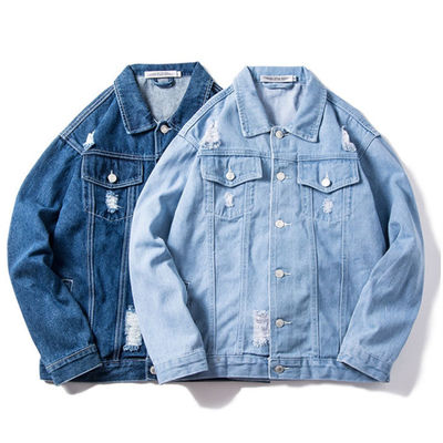 Áo khoác denim thêu bông polyester Thời trang dạo phố Áo khoác cưỡi ngựa thông thường