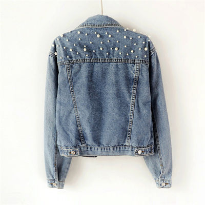 Áo khoác denim thêu thông thường Áo sơ mi nữ Áo khoác cổ áo tiếng phổ thông