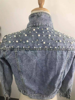 Áo khoác denim thêu thông thường Áo sơ mi nữ Áo khoác cổ áo tiếng phổ thông