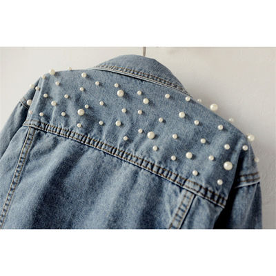 Áo khoác denim thêu thông thường Áo sơ mi nữ Áo khoác cổ áo tiếng phổ thông