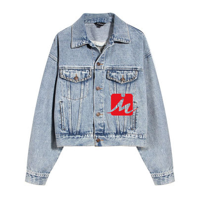 Áo khoác denim thêu kim cương giả Áo khoác nữ quá khổ khoét lỗ