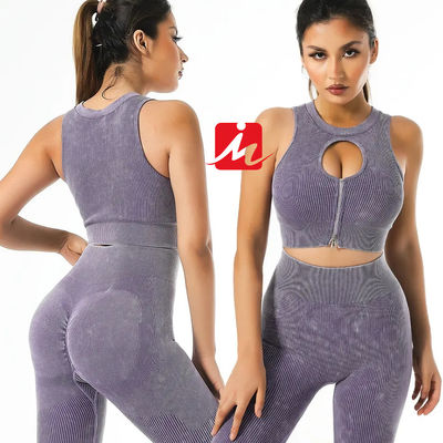 Phụ nữ 5 mảnh áo ngực thể thao và quần legging liền mạch có gân Bộ đồ thể thao