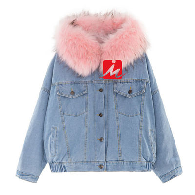 Áo khoác denim thêu Mezclilla Heavy Chamarra Dama Winter Button Fur Demin Jacket
