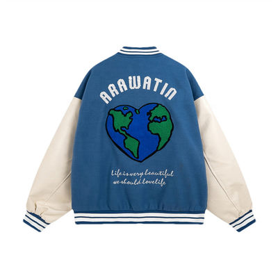 Tay áo da Thêu Varsity Áo khoác Unisex Bomber Bóng chày Varsity Jacket