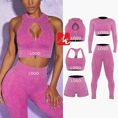 Phụ nữ 5 mảnh áo ngực thể thao và quần legging liền mạch có gân Bộ đồ thể thao